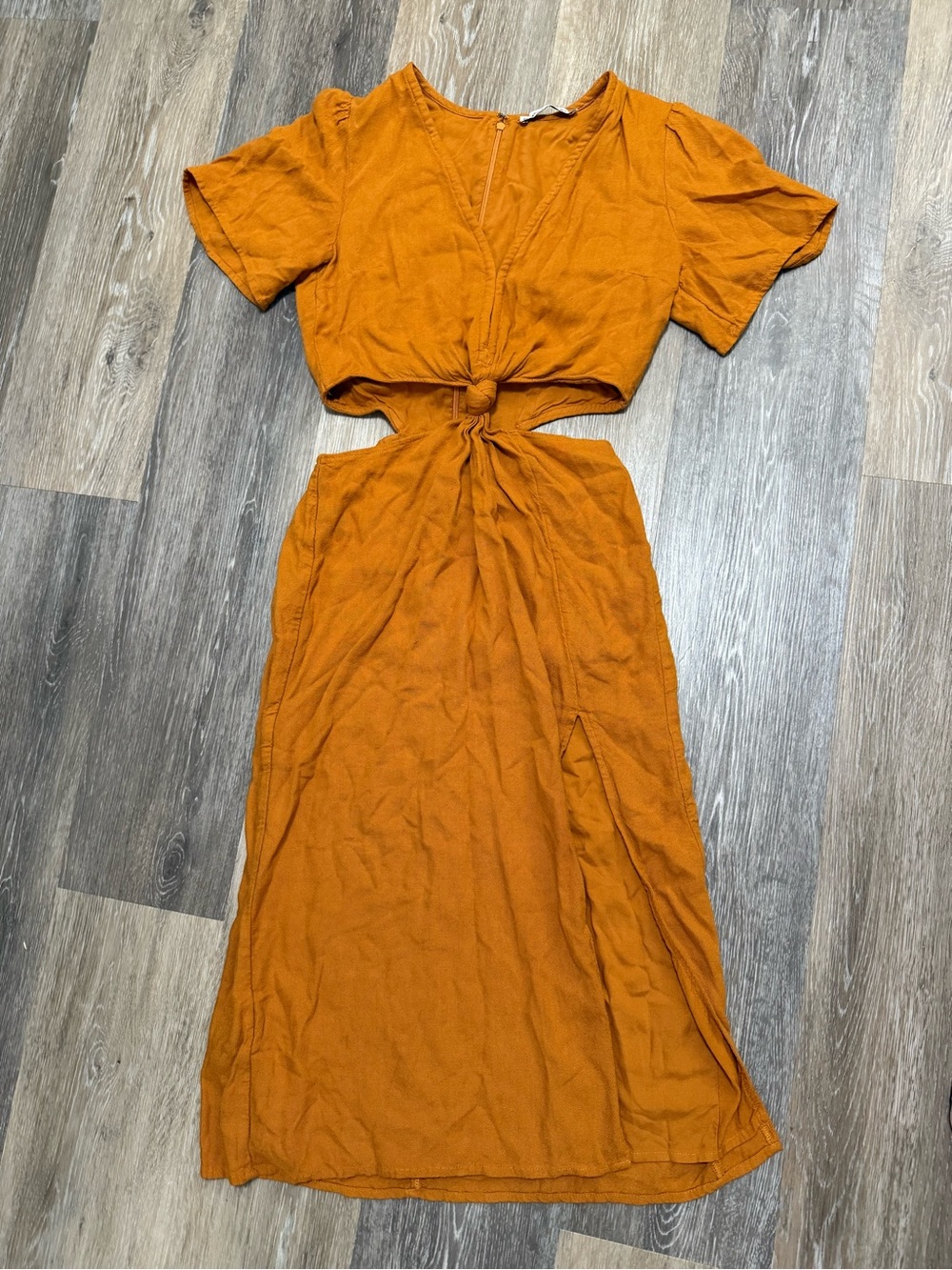 Abercrombie & Fitch Knot-Front Cutout Midi Dress - Rust